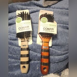 2 New Conair 100% Boar Bristle Brushes With 100% Classic Wood Handle Soft Smooth